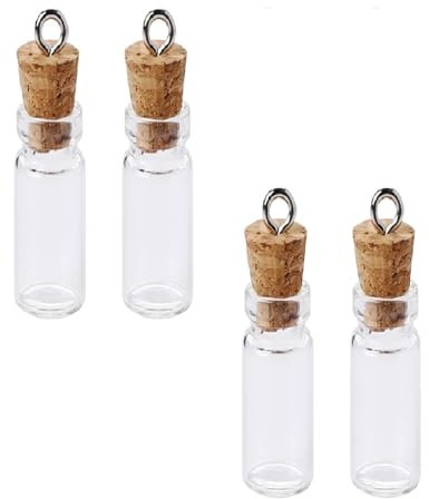 Generico Pendentif Bouteille avec Bouchon de Liège Petites Bouteilles Verre Couvercle Liège Petites Bouteilles en Verre BRICOLAGE Pendentif Bouteille Pendentif Bouteille en Verre Ouvrir Charm, 4pz