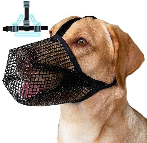 YOUNLEN Hundemaske, Weiche Netzmaske Mit Verstellbaren TräGern (Zwei-Wege-Verstellung), Anti-BeißEn, Anti-Lecken, Trinkbar, Geeignet FüR GroßE Hunde Mit Einer Maulweite Von 26–31CM【L】