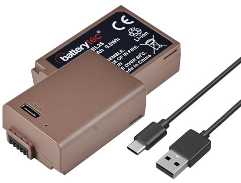 Batterytec EN-EL25 Batteria di Ricambio per Fotocamera per Nikon Z30 Z50 Zfc, USB-C Ricarica Rapida,1250mAh