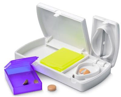EURI|Pastillero Con Cortador | Organizador Pastillas y Cortador | Pastilleros para medicamentos | Pastillero pequeño viaje de bolsillo | Cortador de pastillas