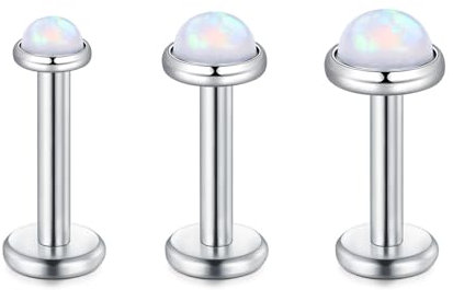 LAURITAMI Lippenpiercing Labret Stecker 6mm 8mm Opal CZ 1.2mm Tragus Helix Piercing Ohrpiercing Knorpel Ohrringe Edelstahl