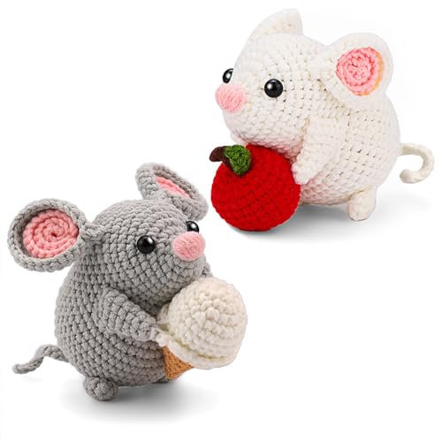 Niedliches Maus-Häkelgarn-Set, Tier-Häkelsets, Häkelsets für Anfänger, mit Schritt-für-Schritt-Anleitung (evtl. nicht in deutscher Sprache) für Kinder, Anfänger, Häkelsets, DIY-Maus-Häkelsets,