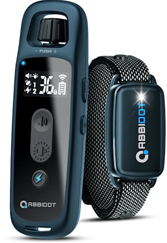 ABBIDOT Collier de Dressage pour Chien, Veilleuse et 4 Modes de Dressage, Bip, Vibration et Stimulation, Rechargeable Collier Anti Aboiement avec Télécommande pour Petits et Grands Chiens (6-55 kg)