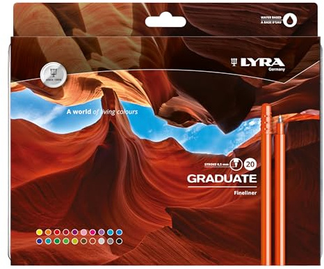 LYRA Graduate Synthetic Fine Tip Fineliner 20 Pieces in Assorted Colours | For Art Students and Schools