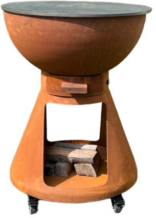 Barbecue a Legna e a Carbone Ø64xH91 cm in Acciaio Corten con Accessori Yucatán Marrone
