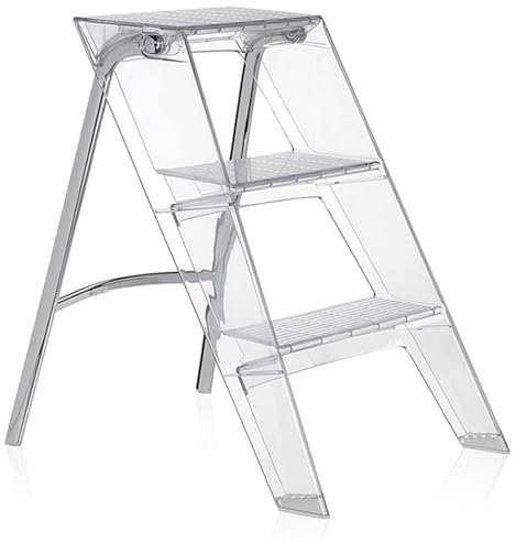 DAXUESEH Scaletta trasparente a 3 gradini, sgabello pieghevole in plastica con ampio pedale antiscivolo, capacità di 220 libbre, scaletta leggera per casa e ufficio, ufficio
