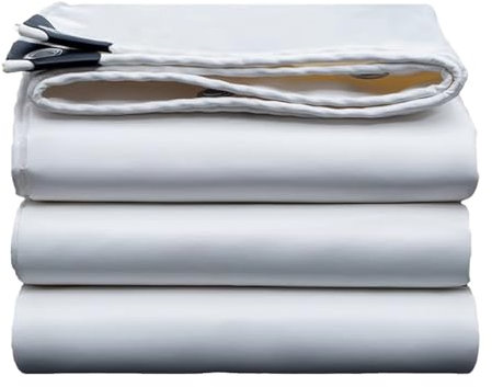 Weiße Abdeckplane aus Segeltuch, 1 x 1 m, 1 x 1,2 m, 1 x 1,5 m, mit verstärkten Ösen und Seilplane für Camping, Terrassen, Schwimmbäder(4x4m)