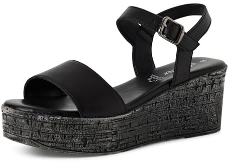 s.Oliver Damen Sandalen mit Keilabsatz aus Leder Sommer, Schwarz (Black Nappa), 38 EU