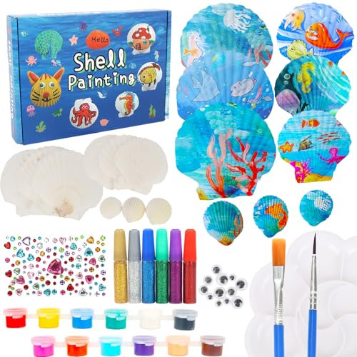 OWill Jouet Fille Kit de Peinture sur Coquillages, Loisirs Créatifs DIY Activité Créative pour Enfants et Adultes, Cadeau Fille 6+ Ans pour Anniversaire, Kit Créatif pour Adultes et Enfants