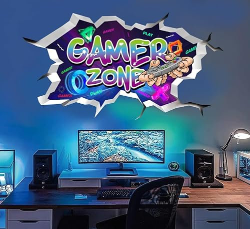 TOARTI 3D Wandtattoo Gamer,Wandsticker Jungen Kinderzimmer,Bunte Gaming Bilder,Gaming Aufkleber Schlafzimmer,Gaming Wandtattoo Zimmer,Game Deko Wand für Jugendzimmer Junge Teenager Geschenk