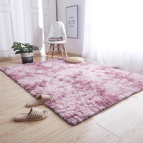 XUEDNGM Hochflor Teppich Wohnzimmer 110 x 140 cm Flauschig, Weich, Pflegeleicht, Anti-Rutsch, Waschbar Wohnzimmer Läufer Carpet Langflor Teppich Langflor für Wohnzimmer, Schlafzimmer, lila rosa