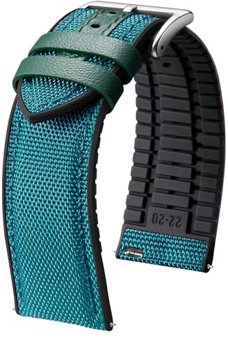 BINLUN Nylon Silicone Watch Bands 18mm 19mm 20mm 21mm 22mm Quick Release Canvas Rubber Hybrid Watch Strap Replacement Watchband for Men Women 9 Colors Silver/Black Buckle(Bright Green-Silver,21mm)