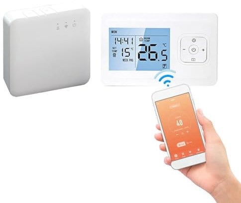 Jonikuper Termostato inteligente para habitación WiFi, termostato inteligente inalámbrico programable, para caldera de gas, calefacción de agua caliente, control remoto de aplicación, bloqueo infantil