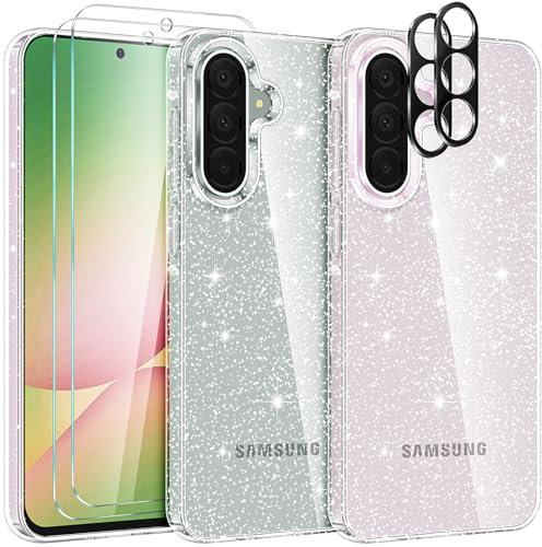 YIRSUR Hülle für Samsung Galaxy A56 5G, mit 2 Stück Hartglas Schutzfolie und 2 Stück Kameraschutz, Handyhülle Case Transparent Glitzer Slim Soft Silikon TPU Stoßfest Cover für Samsung Galaxy A56 5G