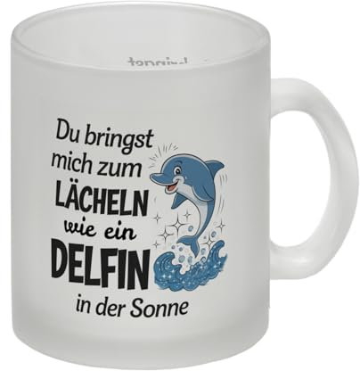 Delfin Liebe Glas Tasse mit lustigem Spruch - ideales Valentinsgeschenk für Delfinfreunde