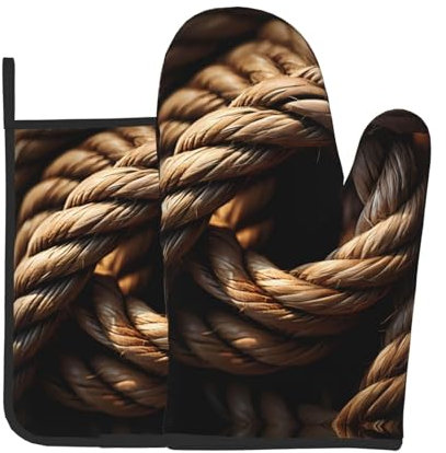 WZYWHJ Ensemble de gants de cuisine et maniques imprimés de ficelle pour cuisine, micro-ondes, grillades – avec cordon