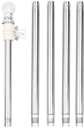 Veemoon 6 Fuß Fahnenmast Edelstahl mit Wandhalterung und drehbaren Ringen Fahnenstange für Haus Garten Balkon Silber (ohne Flagge)