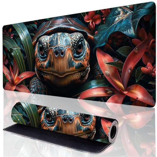 SchildkröTe Mousepad XXL 1000x400x3mm, Mauspad Rot Wasserdicht Rutschfeste Gummibasis, Mauspad Groß Verbessert Präzision und Geschwindigkeit, Desk Mat mit Genähten Kanten für Gaming und Büro RA-Z