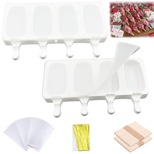 silikon eisform,Groß Silikon Eisformen Eis Am Stiel,Antihaftend DIY Popsicle Molds Set,Cakesicles Silikonform mit Deckel,mit 100 Holzstäbchen,OPP-Beutel,Packstreifen