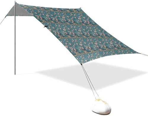 Aesthetic Pink Roses Beach Cabana Tent UPF50 Easy Setup Outdoor Sun Shade with Sandbags & Sand Shovel for Family Travel