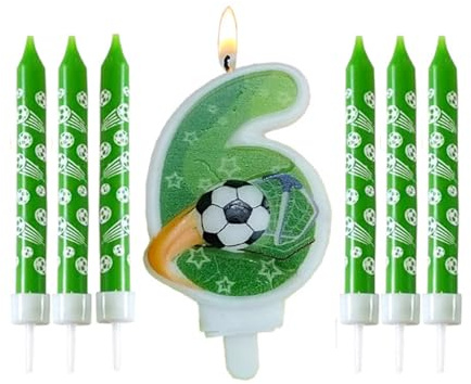 Geburtstag Zahl Kerzen 6, Fußball Geburtstag Zahlenkerzen,Grün Zahlenkuchen Kerzen mit 6 Verlängerungsstäben,Party Dekorationen für Kinder,Jungen Mädchen,Geburtstagsdeko,Party