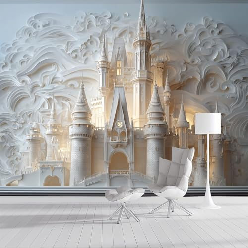 DLERFLOVR Tapete Beige Seidentapeten Anime-Schloss Tapeten 3D-Papierzeichnungsarchitektur Wandtapete Wanddeko Motivtapeten für Wohnzimmer Schlafzimmer Kinderzimmer 200x140cm