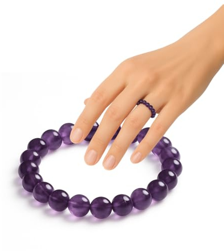 PURAJA Edelsteinring aus echtem Naturstein | Elastischer Anti Stress Ring | 3mm Perlenring aus hochwertigen Mineralien