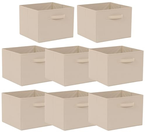 BonChoice Foldable Storage Cubes Boxes with Handle for Home Organization, Fabric Wardrobe Storage Box Organizer Basket Bins for Clothes Toys Towels, Collapsible&Durable (8, Beige, 33x38x33cm)