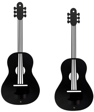 Kerzenhalter Set - Wanddeko aus Metall in Form einer Vintage-Gitarre mit Retro-Finish | Dekorative Rillen für - Innen und Außen, Schlafzimmer, Wohnzimmer, uf