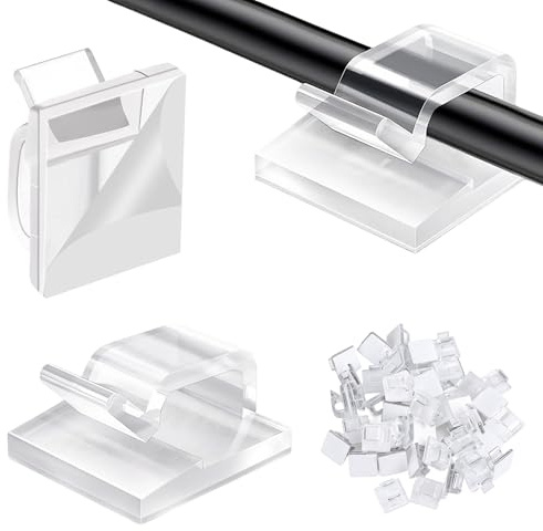 Xahpower 100 Pezzi Clip per Cavi, Fermacavi Adesivi, Organizzatore Cavi per Catena Luminosa, Parete, Scrivania, Casa, Ufficio