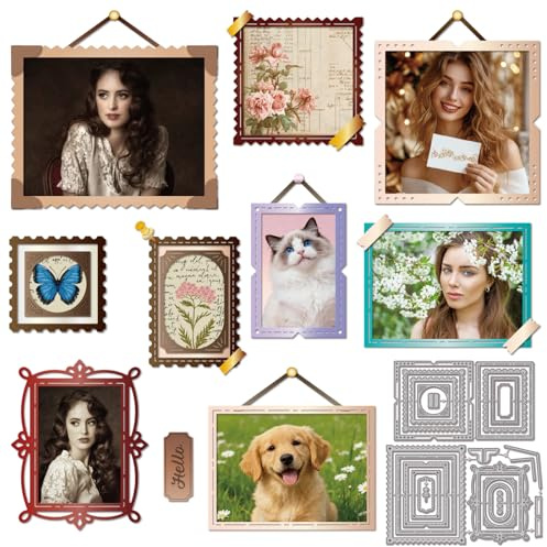 GLOBLELAND Stanzformen Für Bilderrahmen Zum Basteln von Karten Fotorahmen Metallstanzformen Hintergrundstanzformen Vorlagen Für Scrapbooking Journaling Prägen Papierbasteln Und Dekorationen