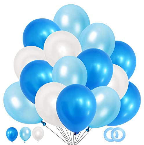 Luftballons Blau Weiß Himmelblau, 60 Stück Helium Luftballons Blau, Babyblau Latex Ballons, 12 Zoll Blaue Partyballon Deko fur Konfirmation Hochzeit Geburtstag Junge Kinder Baby Shower Babydusche