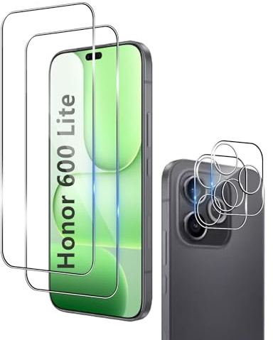Wookfiss Protector de Pantalla para Honor 600 Lite 5G, 2 Piezas Cristal Templado + 2 Piezas Protector de Lente de Cámara, 9
