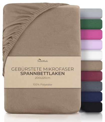 NatureMark Spannbetttuch 200x220 cm Mikrofaser – Weiches Spannbettlaken mit Gummizug, für Boxspringbett & Wasserbett, 40 cm Steghöhe, Atmungsaktiv, Pflegeleicht, Sand/Beige