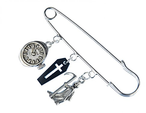 Miniblings 3er Halloween Brosche Sicherheitsnadel Pin Tod Uhr Uhrwerk Sarg | Kleines Statement für Revers und Jacke, mit Sense und Horror