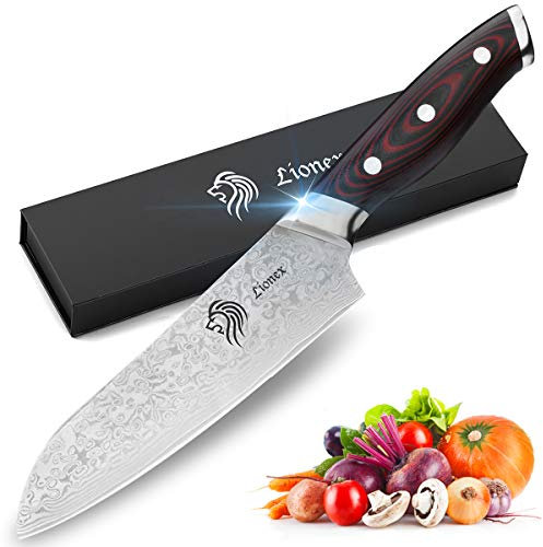 NedFoss Kuchenmesser Kochmesser & damast fleischmesser aus 67 Schichten japanischem VG10 Damaststahl, Damastmesser Profi Messer mit rutschfestem G10 Griff, Santoku Messer 29cm, Extra Scharf