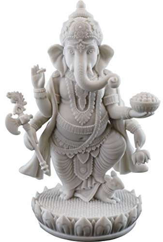 Top Collection Stehende Ganesha-Statue in weißem Marmor-Finish, Hindu-Skulptur Herr des Erfolgs, 19,1 x 12,1 cm