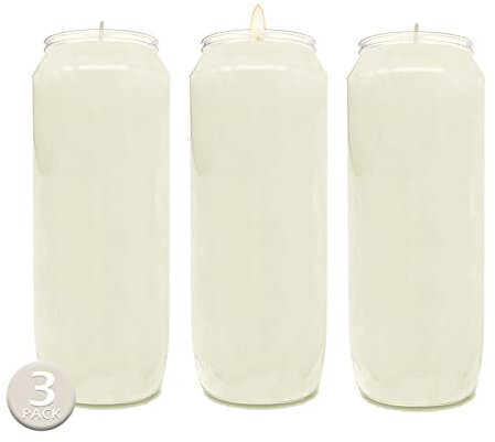 Hyoola Ceri Votivi in Cera Vegetale - Durata 7 Giorni, Pacco da 3-18 Cm - Candele Votive a Colonna in Vasetto per Uso Religioso, Commemorativo, Decorazione di Feste, Veglie ed Emergenze