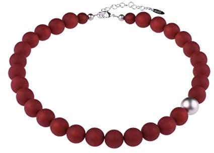 Adi-Modeschmuck modische Halskette 'Fiona', original italienische Polarisperlen mit Einer asymmetrisch sitzenden metallic Akzentperle, handgefertigt in Berlin (Bordeaux)
