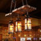 Vintage Pendellampe E27 Industrie Kronleuchter Vintage Holz Pendelleuchte Schwarz Eisen Glas Lampenschirm Höhenverstellbare Hängelampe 3 Flammen Beleuchtung Loft Esszimmer Wohnzimmer Bar Deko Lampe