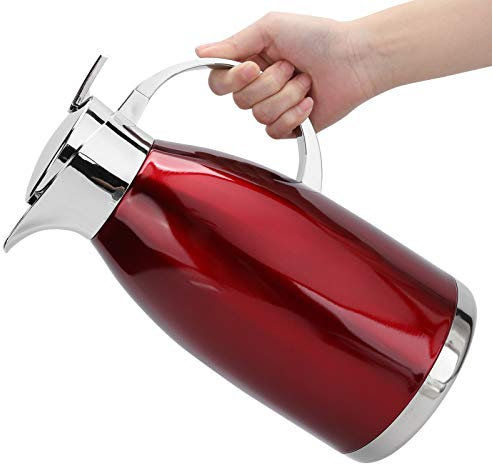 Cruche thermique, accessoire de maison de conception de bouilloire sous vide à double paroi avec poignée en alliage de zinc pour bureau à domicile(rouge)