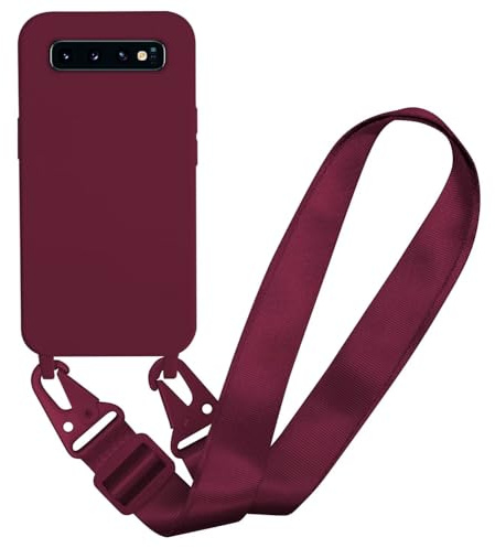 MBSLFY Handyhülle kompatibel mit Samsung Galaxy S10 Hülle mit Band, Silikon Necklace Handyhülle mit Abnehmbar Kordel Umhängen Stossfest Handy Schutzhülle für Samsung Galaxy S10, Rot