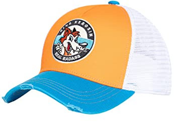 King Kerosin Herren Trucker Cap Used Look Baseballcap Aus Baumwolle Meshcap Snapback Mit Netz Kappe Curved Brim Schirmmütze Größenregulierbar Winter/Sommer Real Badass
