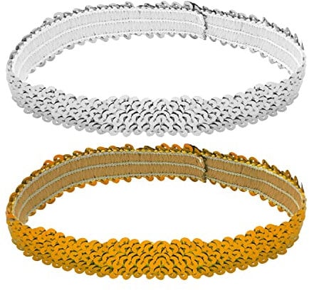 ALLY-MAGIC Sequin Headband Sports Glitter Headband Elastic Sparkly Bling Sport Head Band Bling Headwear for Women Girls Y6-LPTD (Gold & Silver)