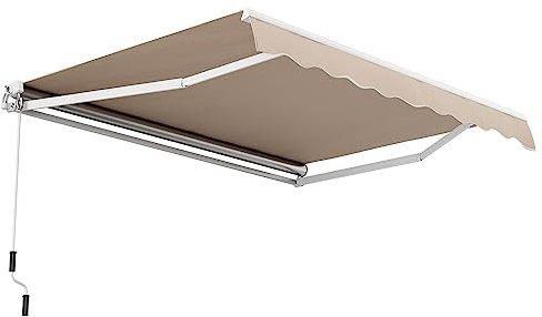 TANGZON 4 x 2.5m/ 3 x 2.5m/2.5m x 2m Retractable Manual Awning, Aluminum Sun Shade Shelter with Fittings & Crank Handle, Anti-UV Outdoor Telescopic Canopy for Patio Balcony Cafe (4 x 2.5m, Beige)