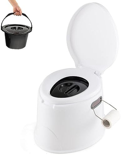 COSTWAY Toilette Portatile WC Chimico, WC da Viaggio Leggero con Secchio Interno Rimovibile,Water Portatile per Adulti e Anziani con Portarotolo, Supporto Carico 200 kg, 41 x 49 x 34 cm (Bianco)
