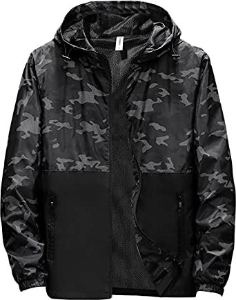Caxndycing Veste de pluie pour homme imperméable et pliable en softshell - Grandes tailles - Pour l'extérieur - Légère et respirante - Couleurs assorties - Coupe-vent - Avec capuche, A1 noir., XXXXXL