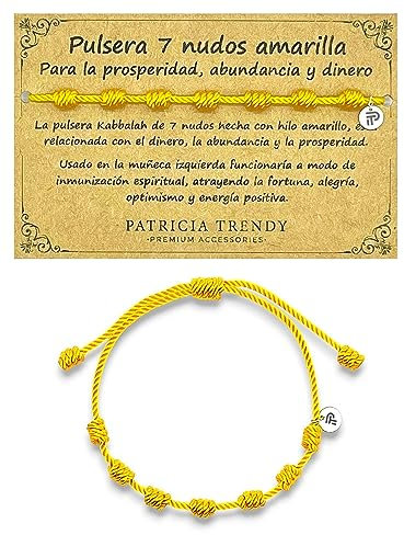 PATRICIA TRENDY - Pulsera siete nudos amarilla - Contra el mal de ojo - Hilo amarillo protección energía negativa - Amuleto para la buena suerte - Prosperidad familia amigos parejas (Amarilla)