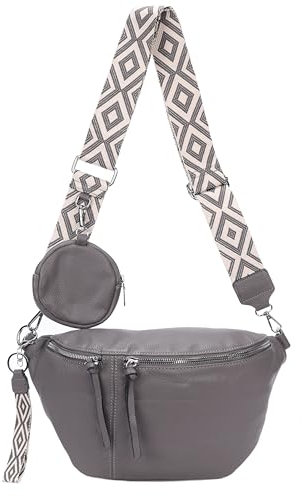 irisaa Umhängetasche Damen Crossbody Bag, 3 in 1 Schultertasche, Bauchtasche mit Reißverschluss und Verstellbarem breitem Gurt, Handtasche für Männer Frauen, DKB Farbe:Anthrazit Separat