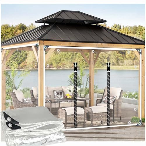 3x7m Bache de Protection Exterieur,0.35mm Bache Transparente avec Oeillets Imperméable, Pliable Bache de Serre Jardin avec 2 Fermeture éclair,pour Camping Balcon Plantes Animaux Toit